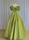 Light Green Satin Long Off Shoulder Lace-Up Party Dress, Green Prom Dress