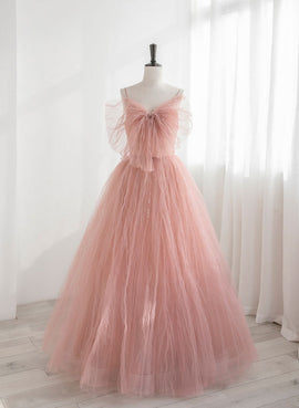 Pink Fashionable Sweetheart Long Tulle Prom Dress, A-line Pink Party Dress