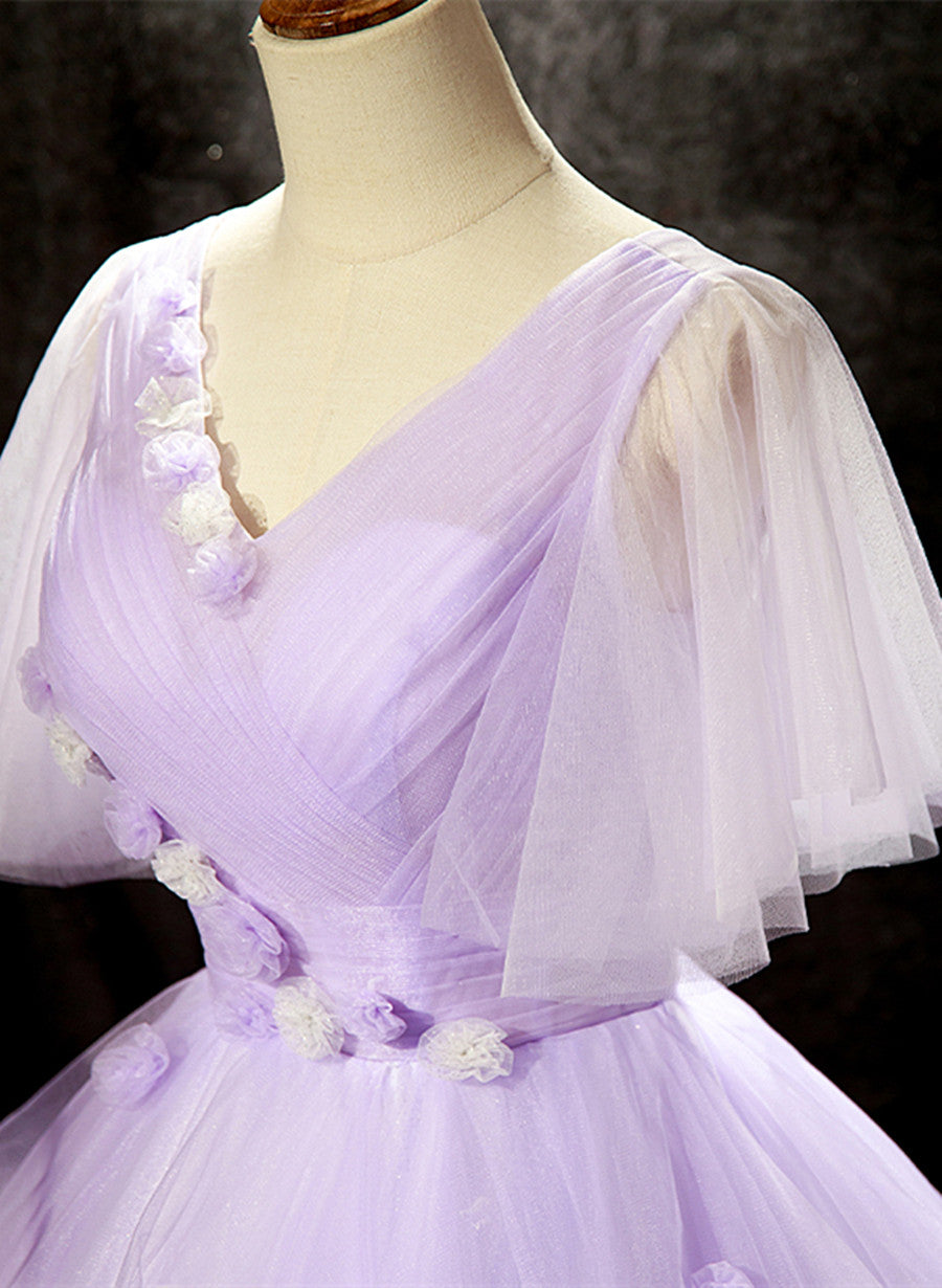 Lavender Tulle V-neckline Party Dress, Tulle Lavender Sweet 16 Formal Dress