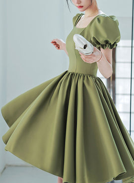 Green Satin Short Prom Dress Homecoming Dress, Green Graduation Dress