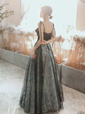 Black Chic Straps Tulle Long Party Dress, A-line Black Prom Dress