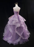 Light Purple Straps V-neckline Long Party Dress, Light Purple Prom Dress