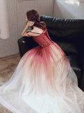 Lovely Gradient Beaded Straps Long Formal Dress, A-line Gradient Prom Dress