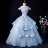 Light Blue Ball Gown Off Shoulder with Lace Sweet 16 Dress, Blue Formal Dress