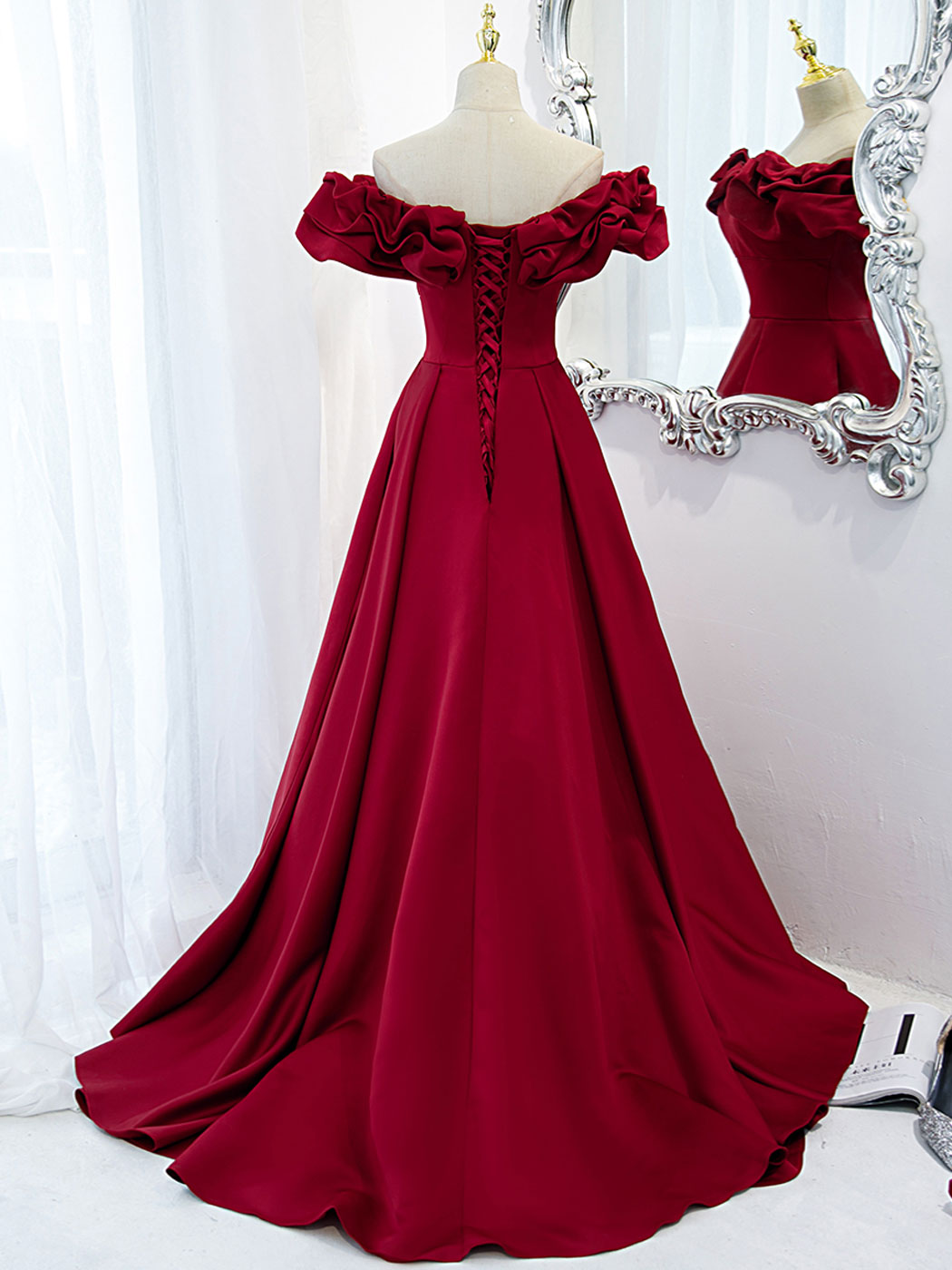 Beautiful Wine Red Satin Long Party Dress, Wine Red Evening Dress