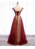 Gradient Wine Red Tulle Sweetheart A-Line Prom Dress, Charming Formal Dress