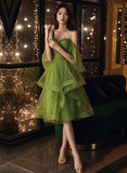 Green Tulle Straps Knee Length Homecoming Dress, Green Tulle Short Prom Dress