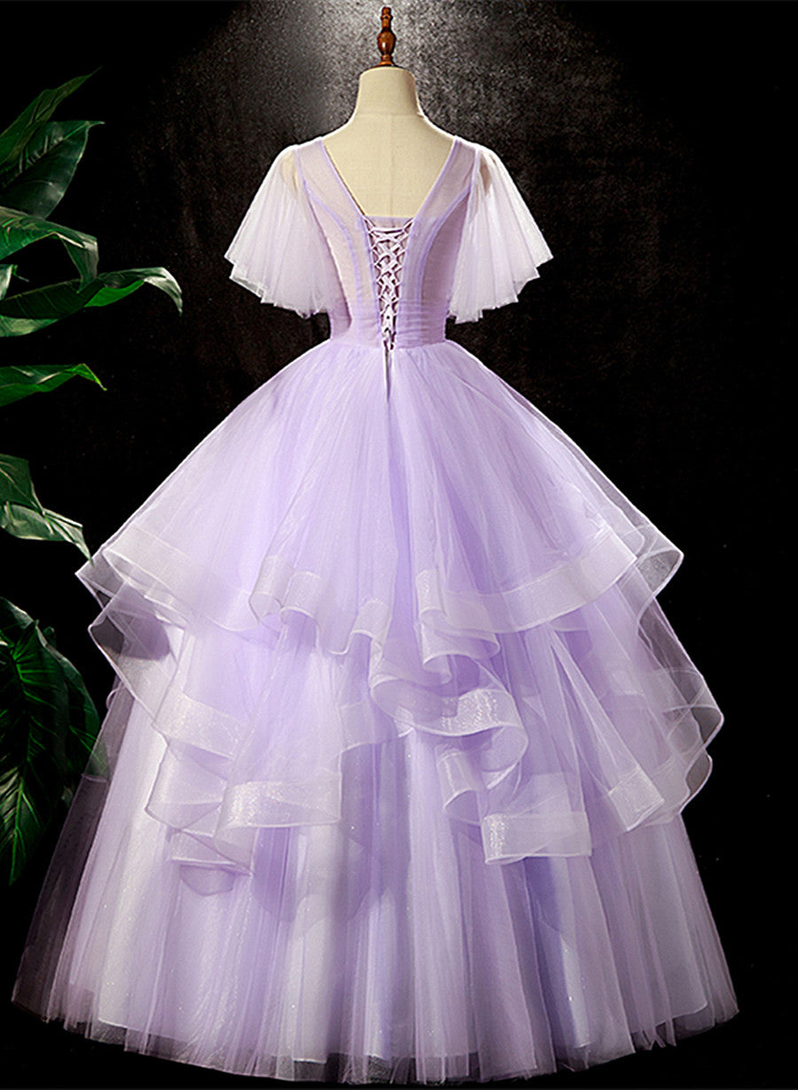 Lavender Tulle V-neckline Party Dress, Tulle Lavender Sweet 16 Formal Dress