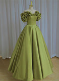 Light Green Satin Long Off Shoulder Lace-Up Party Dress, Green Prom Dress