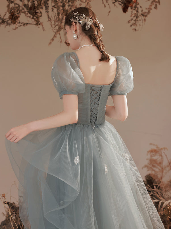 A-line Tulle Long Formal Dress with Lace, Elegant Green Prom Dress