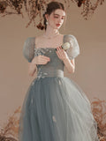 A-line Tulle Long Formal Dress with Lace, Elegant Green Prom Dress