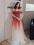 Lovely Gradient Beaded Straps Long Formal Dress, A-line Gradient Prom Dress