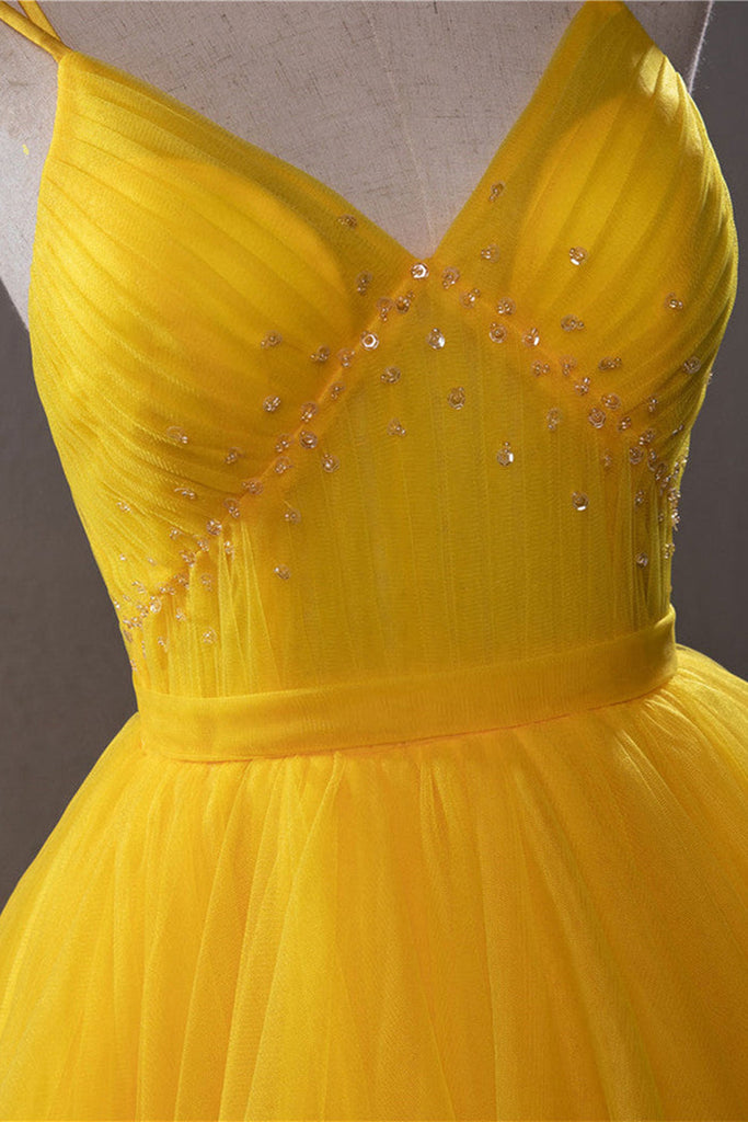 Light Yellow Layers Tulle Long Party Dress, High Low Yellow Formal Evening Dress