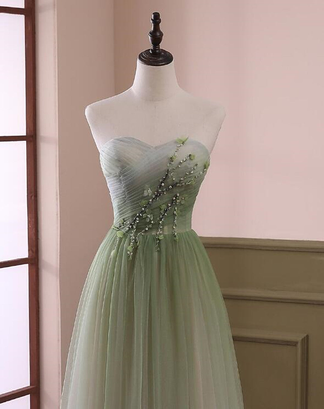 Beautiful Light Green Tulle A-line Formal Dress, Green Party Dress Prom Dress