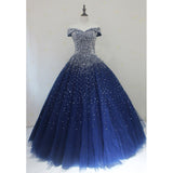 Blue Sequins Sweetheart Ball Gown Sweet 16 Gown, Blue Tulle Party DressBlue Sequins Sweetheart Ball Gown Sweet 16 Gown, Blue Tulle Party Dress