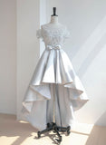 Light Grey Satin High Low Round Neckline High Low Party Dress, High Low Homecoming Dress