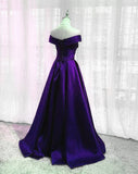 Purple Satin A-line Wedding Party Dress, Purple Long Prom Dress Evening Dress