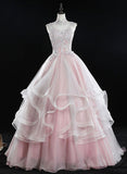 Pink High Neckline Ball Gown Tulle with Lace Sweet 16 Dress, Pink Formal Dress