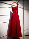 Red Sweetheart Simple A-line Tulle Prom Dress, Red Evening Dress Party Dress