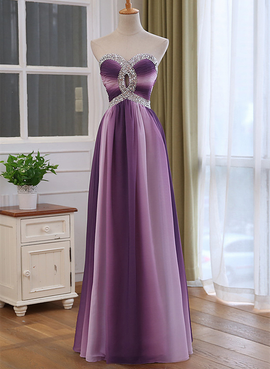 Chiffon Purple Gradient Beaded Sweetheart Prom Dress, A-line Chiffon Party Dress