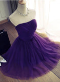 Purple Tulle Scoop Lace-up Short Homecoming Dress, Purple Tulle Short Prom Dress