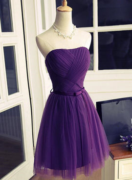 Purple Tulle Scoop Lace-up Short Homecoming Dress, Purple Tulle Short Prom Dress