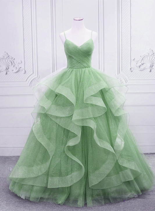 Light Green Tulle Long Formal Dress Party Dress, Green Layers Floor Length Formal Dress