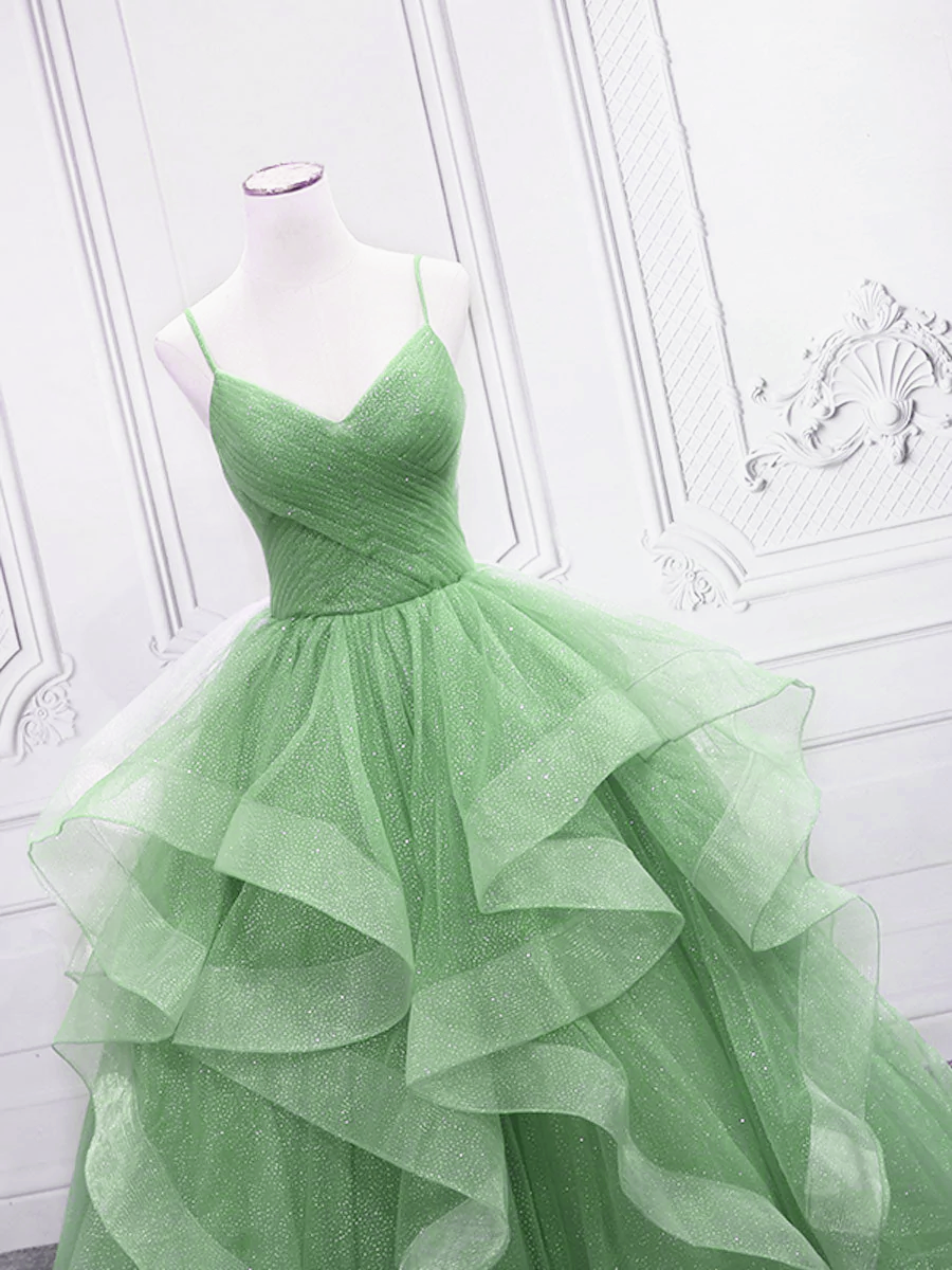 Light Green Tulle Long Formal Dress Party Dress, Green Layers Floor Length Formal Dress