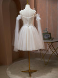 Cute Tulle Ivory Short Party Dress with Lace, Ivory Short Prom Dress