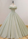 Green Beaded Ball Gown Sweetheart Formal Dress, Green Evening Dress Sweet 16 Dress