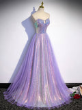 Light Purple Sweetheart Sequins Long Party Dress, A-line Sequins Formal Dress