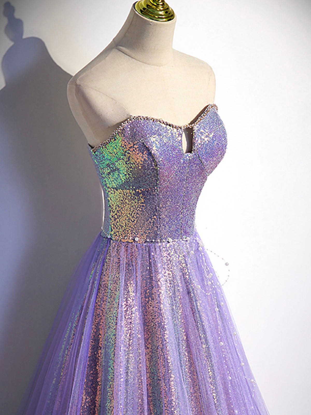 Light Purple Sweetheart Sequins Long Party Dress, A-line Sequins Formal Dress